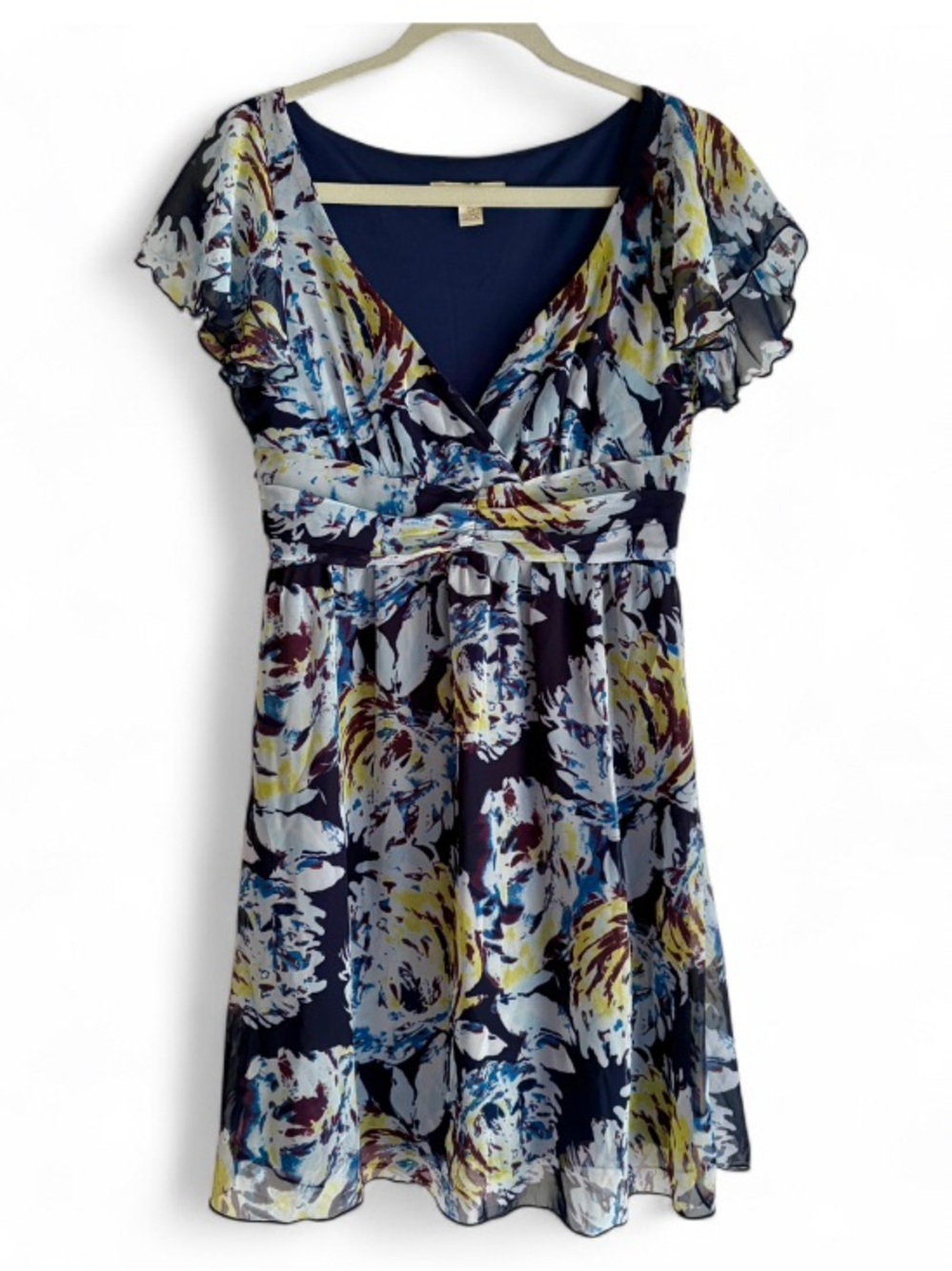 Jonathan Martin Navy Blue Floral Flutter Sleeve Dress Size M